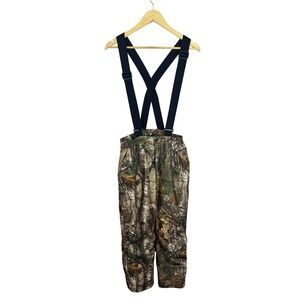 Guide Series Boys L Realtree Camo Insulated Hunting Pants Suspenders Brown Large